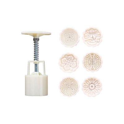 Mid-Autumn Festival Moon Cake Making Mould With 6 Stamps White 14.0X5.0X5.0cm
