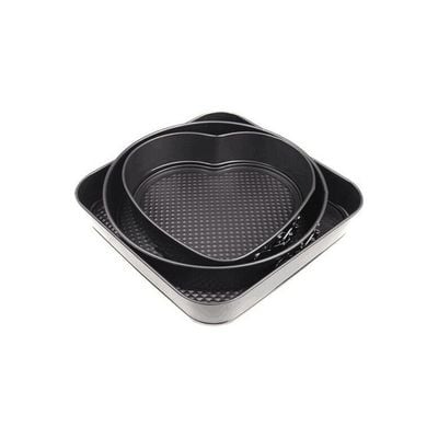 3Pcs/Set Square Round Heart Shape Cake Mold Non Stick Baking Tray with Buckle Bakeware black 27*27*27cm