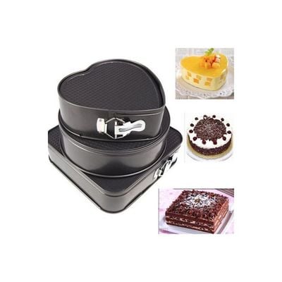 3Pcs/Set Square Round Heart Shape Cake Mold Non Stick Baking Tray with Buckle Bakeware black 27*27*27cm