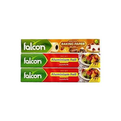 Pack Of 2 Aluminium Foil With Free Falcon Baking Paper Silver 23cm