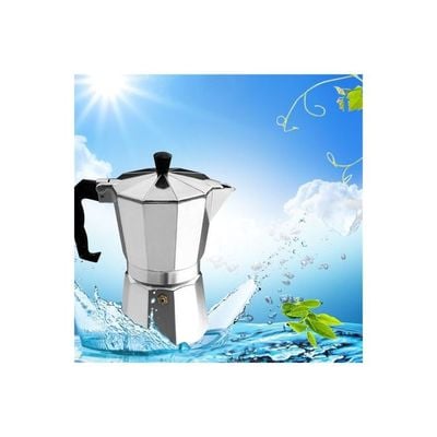 8-Angle Continental Moka Percolator Pot Silver/Black 9.2x9.2x19.5centimeter