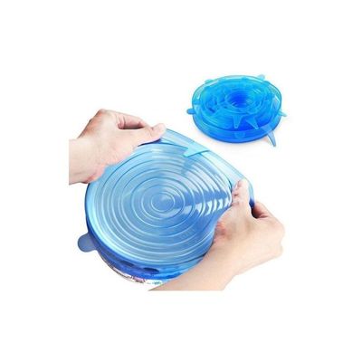 6-Piece Reusable Food Bowl Cover Lids Blue