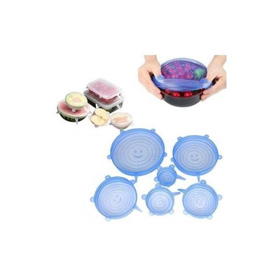 6-Piece Reusable Food Bowl Cover Lids Blue