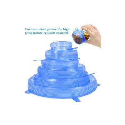6-Piece Reusable Food Bowl Cover Lids Blue