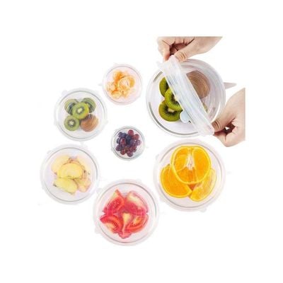 6-Piece Reusable Silicone Stretch Lids White 20.5x2x20.5cm