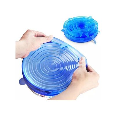 6-Piece Reusable Silicone Stretch Lids Blue 20.5x2x20.5cm