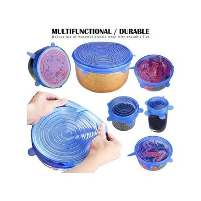 6-Piece Reusable Silicone Stretch Lids Blue 20.5x2x20.5cm