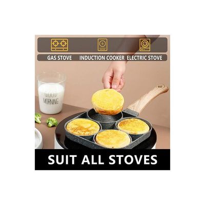 4-Hole Pancake Frying Pan Black/Brown 14x7.5x1inch