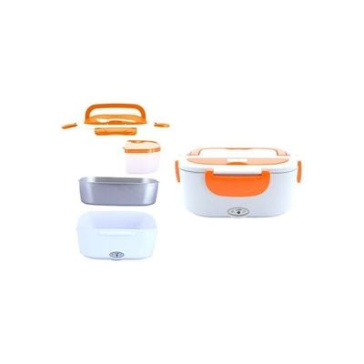 Portable Electric Lunch Box White/Orange 24.5x11x11cm