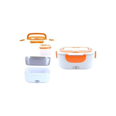 Portable Electric Lunch Box White/Orange 24.5x11x11cm