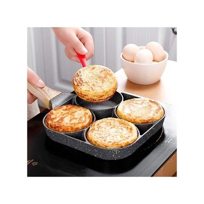 Non-Stick 4-Hole Omelet Pan Black 14inch