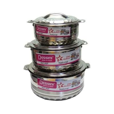 3-Set Of Stainless Steel Hotpot Includes Large 2500ml, Medium 1500ml, Small Silver 1000ml