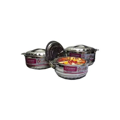 3-Set Of Stainless Steel Hotpot Includes Large 2500ml, Medium 1500ml, Small Silver 1000ml