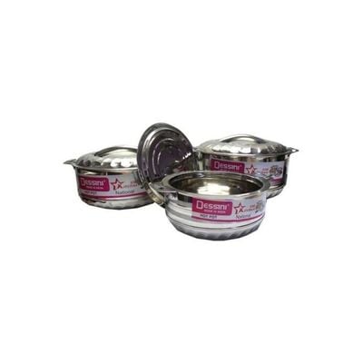 3-Set Of Stainless Steel Hotpot Includes Large 2500ml, Medium 1500ml, Small Silver 1000ml