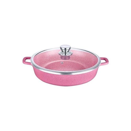 Granite Flat Cookware With Lid Pink 28centimeter