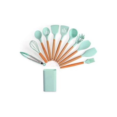 12-Piece Silicone Cooking Utensils Set Blue/Brown One Size