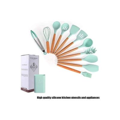 12-Piece Silicone Cooking Utensils Set Blue/Brown One Size