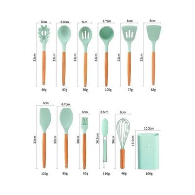 12-Piece Silicone Cooking Utensils Set Blue/Brown One Size