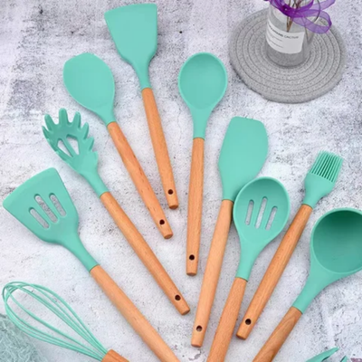 11-Piece Silicone Cooking Utensil Set Blue/Beige one sizecm