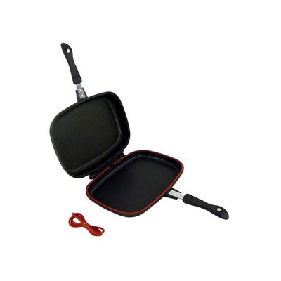 Double Sided Grill Pan Black/Red 36x15x8centimeter Double Sided Grill Pan Black/Red 36x15x8centimeter