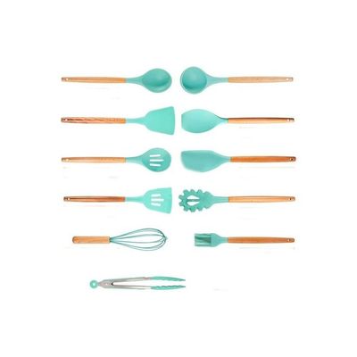 11 PCs Silicone Spatula Baking Spoon Set Sea Blue/Brown One Size