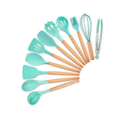 11 PCs Silicone Spatula Baking Spoon Set Sea Blue/Brown One Size