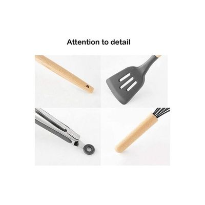 11-Piece Silicone Cooking Utensil Set Black/Beige one sizecm