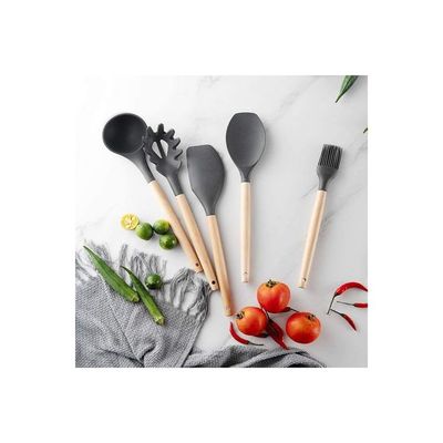 11-Piece Silicone Cooking Utensil Set Black/Beige one sizecm