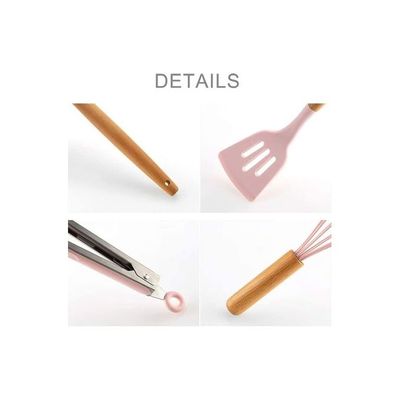 11-Piece Silicone Cooking Utensils Set Brown/Pin One Size