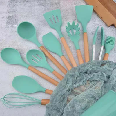 12-Piece Silicone Cooking Kitchen Utensils Tool Set Blue/Beige one sizecm