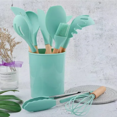 12-Piece Silicone Cooking Kitchen Utensils Tool Set Blue/Beige one sizecm