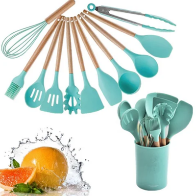 12-Piece Silicone Cooking Kitchen Utensils Tool Set Blue/Beige one sizecm