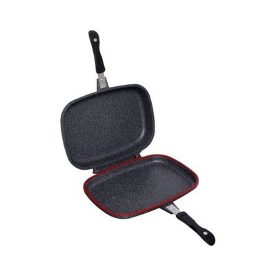 2-Piece Non-Stick Double Grill Pan Set Black 36centimeter