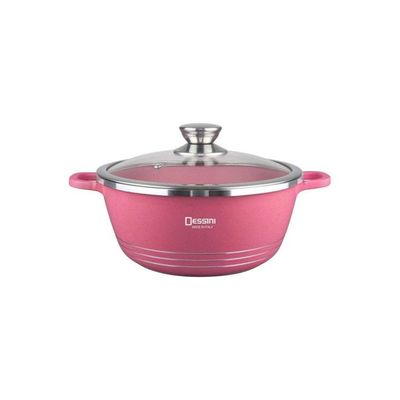 Non-Stick Cooking Pot With Lid Pink/Clear 24centimeter