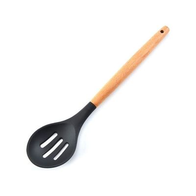 11-Piece Silicone Wooden Handle Kitchen Utensil Set Black/Brown One Size