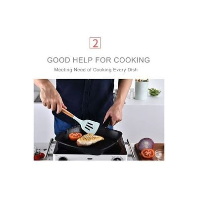 11-Piece Silicone Cooking Utensils Set with Holder Green/Brown One Size
