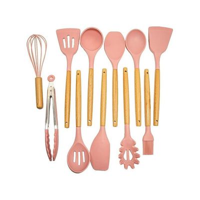 11-Piece Kitchen Utensils Set Pink/Brown One Size