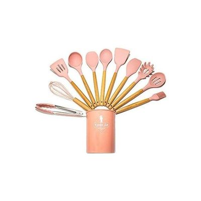 11-Piece Kitchen Utensils Set Pink/Brown One Size