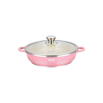 Granite Shallow Cooking Pot Pink/Clear/Silver 32cm Granite Shallow Cooking Pot Pink/Clear/Silver 32cm