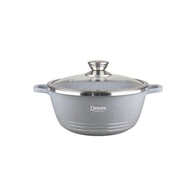 Granite Non Stick Casserole Pot With Lid Grey/Clear 32centimeter