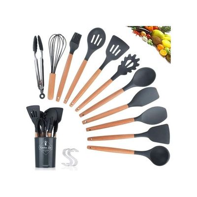 12-Piece Cooking Utensil Set Black/Brown One Size