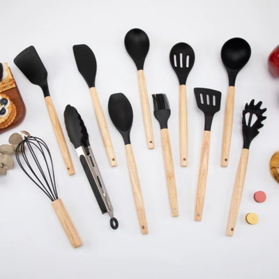 12-Piece Cooking Utensil Set Black/Brown One Size