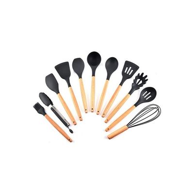 11-Piece Silicone Kitchen Utensils Set Black/Beige one sizecm