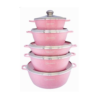 10-Piece Cookware Set Pink/Silver 20x24x26cm