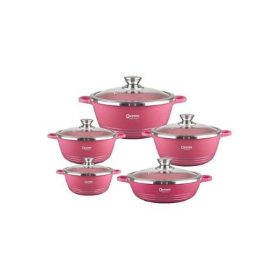 5-Piece Granite Casserole Set Pink/Clear