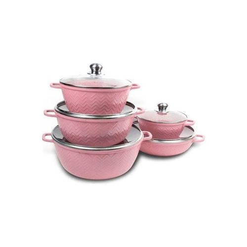 10-pieces Granite Cookware Set Pink 32cm