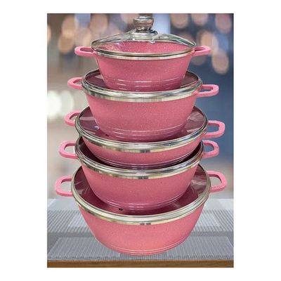 10 pieces Granite cookware set pink 20cm casserole with lid,24cm casserole with lid, 28cm casserole with lid, 32cm casserole with lid, 28cm shallow casserolecm