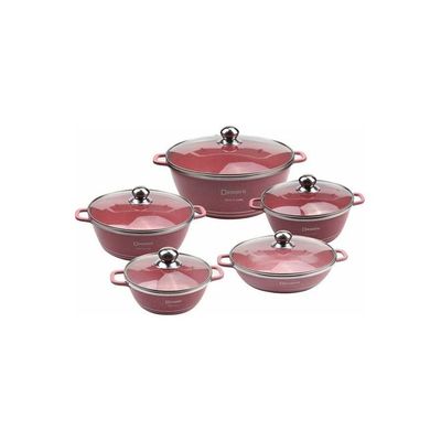 10-Piece Granite Cookware With Lids Set Includes 1xCasserole (32cm),1xCasserole (28cm), ,1xCasserole (24cm),1xCasserole (20cm) and Shallow Casserole Pink 28cm
