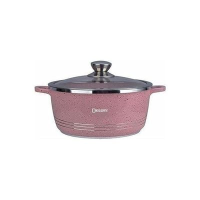 10-Piece Granite Cookware With Lids Set Includes 1xCasserole (32cm),1xCasserole (28cm), ,1xCasserole (24cm),1xCasserole (20cm) and Shallow Casserole Pink 28cm