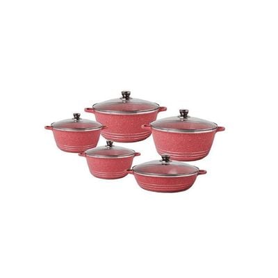 10-Piece Cookware Set Pink/Silver Very Small Casserole 20, Small Casserole 24, Medium Casserole 28, Large Casserole 32, Shallow Casserole 28cm